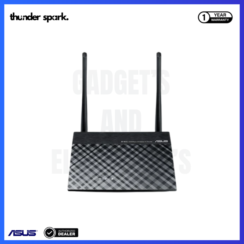 ASUS RT-N12+ 300Mbps single band 2.4GHz wireless N router with two external fixed antennas 5dBi high gain 5 ports (1 WAN + 4 LAN) 2 year warranty